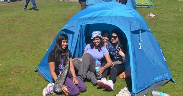 Girls Chilling in Tent at Lamadugh Trek
