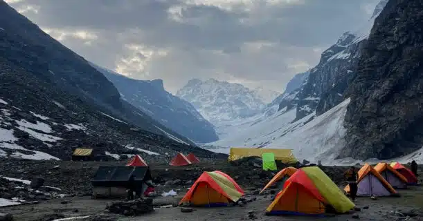 Camping Tents Near the Mountain - Hampta Pass Trek