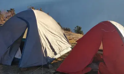 Camping tent on a hillside
