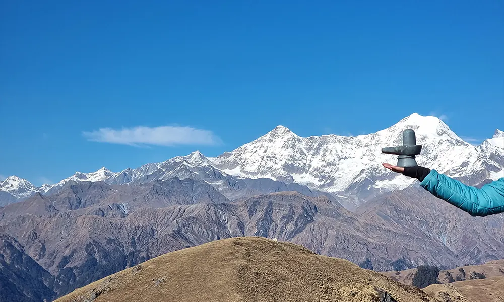 Snow-covered mountains with Shivling view