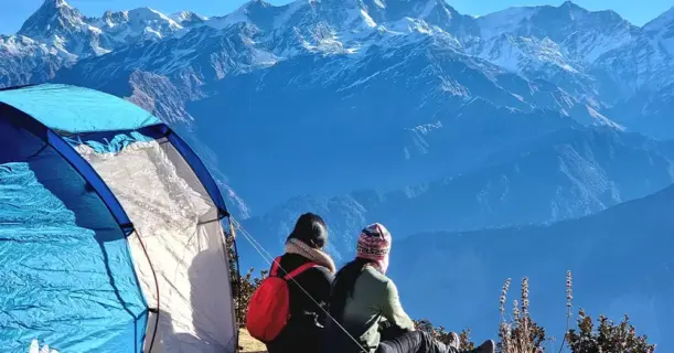 Trek view with layered mountains