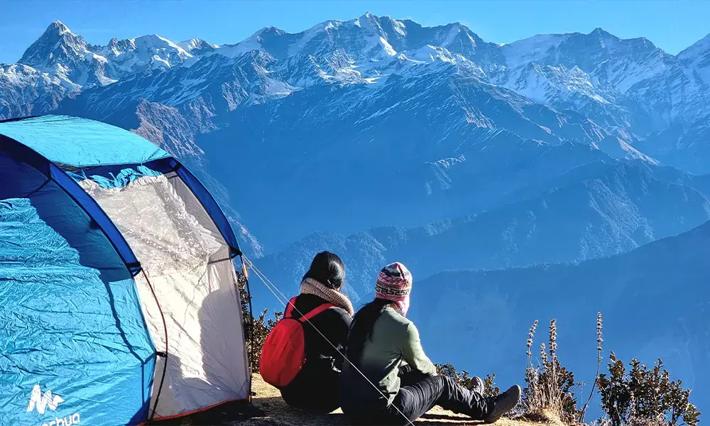 Trek view with layered mountains