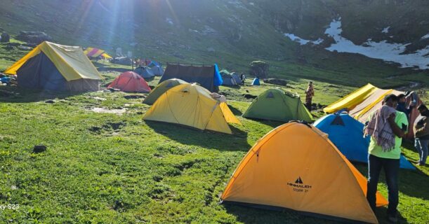 Beas Kund trek campsite with tents