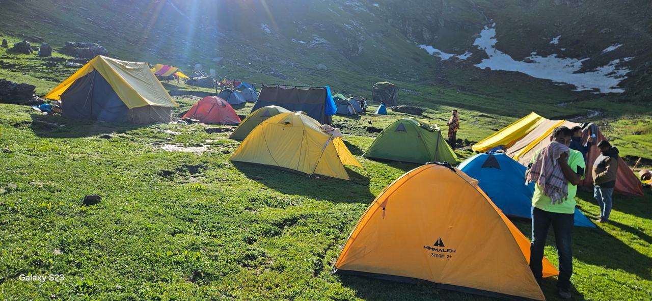 Beas Kund trek campsite with tents