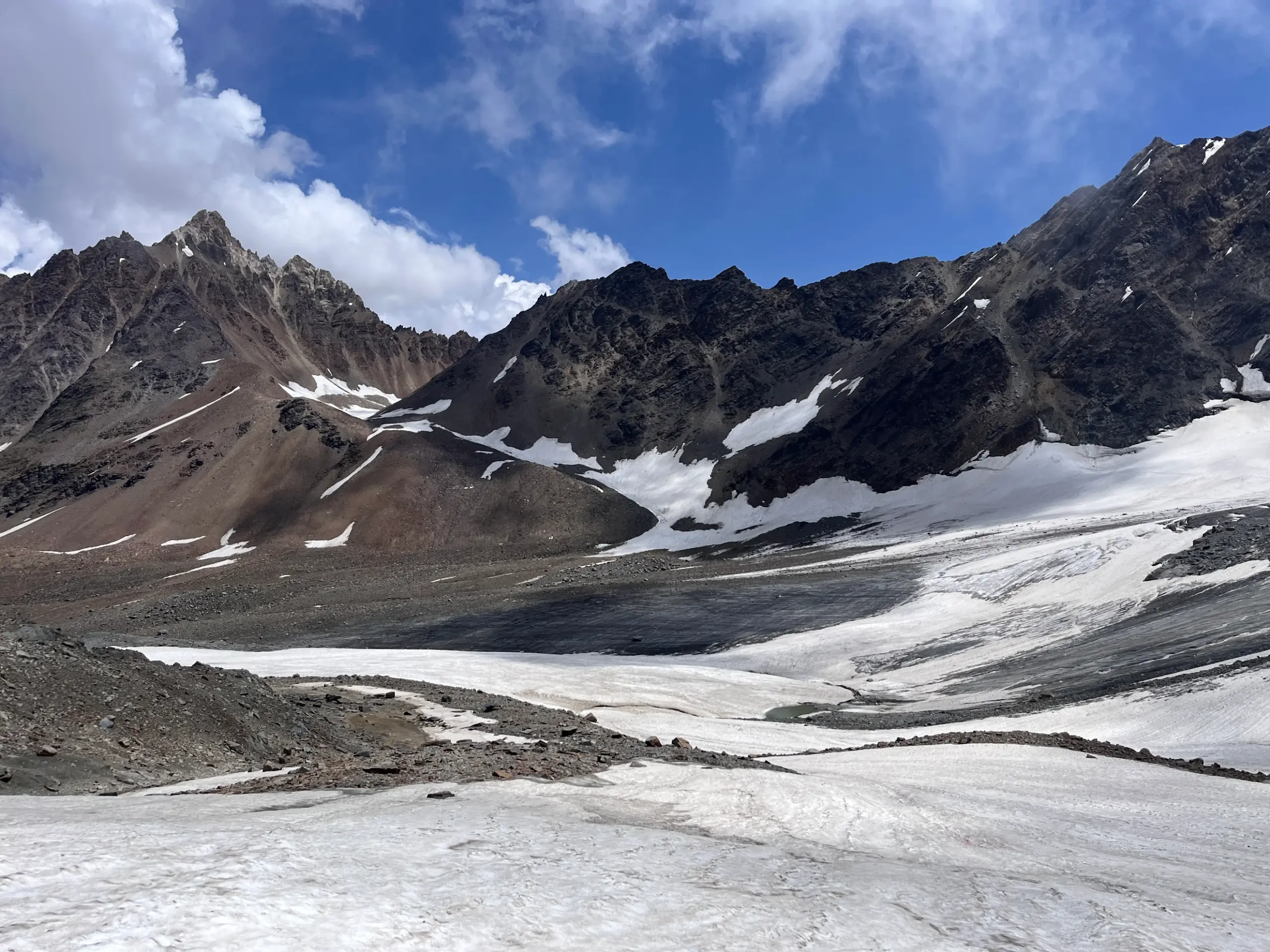 Snow and glacier terrain near Pin Bhaba Pass at 4,915 meters in Himachal Pradesh