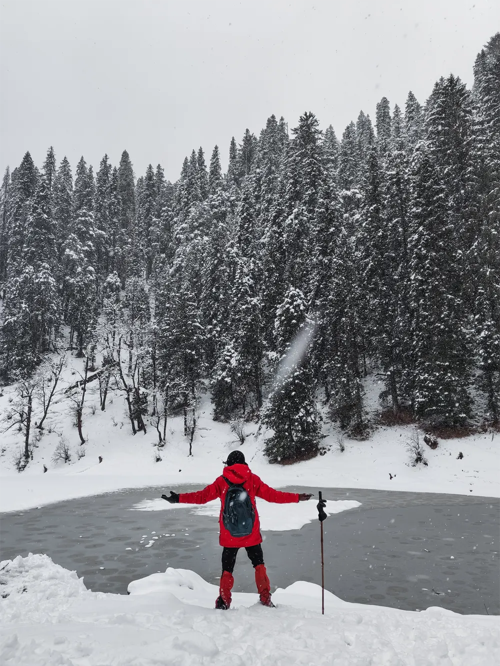 Person enjoying snowy landscape